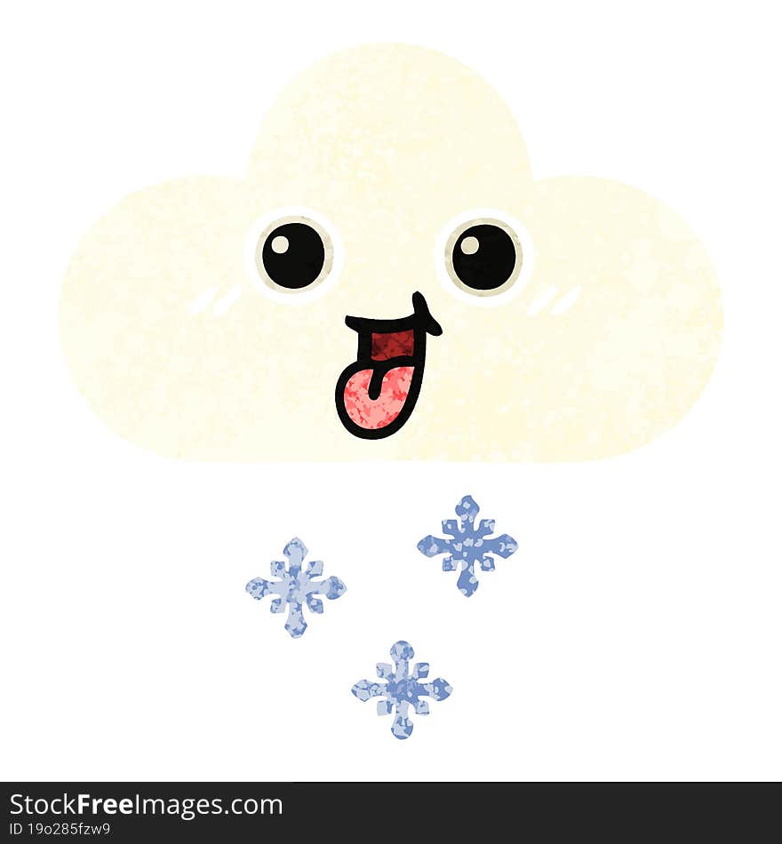 retro illustration style cartoon snow cloud