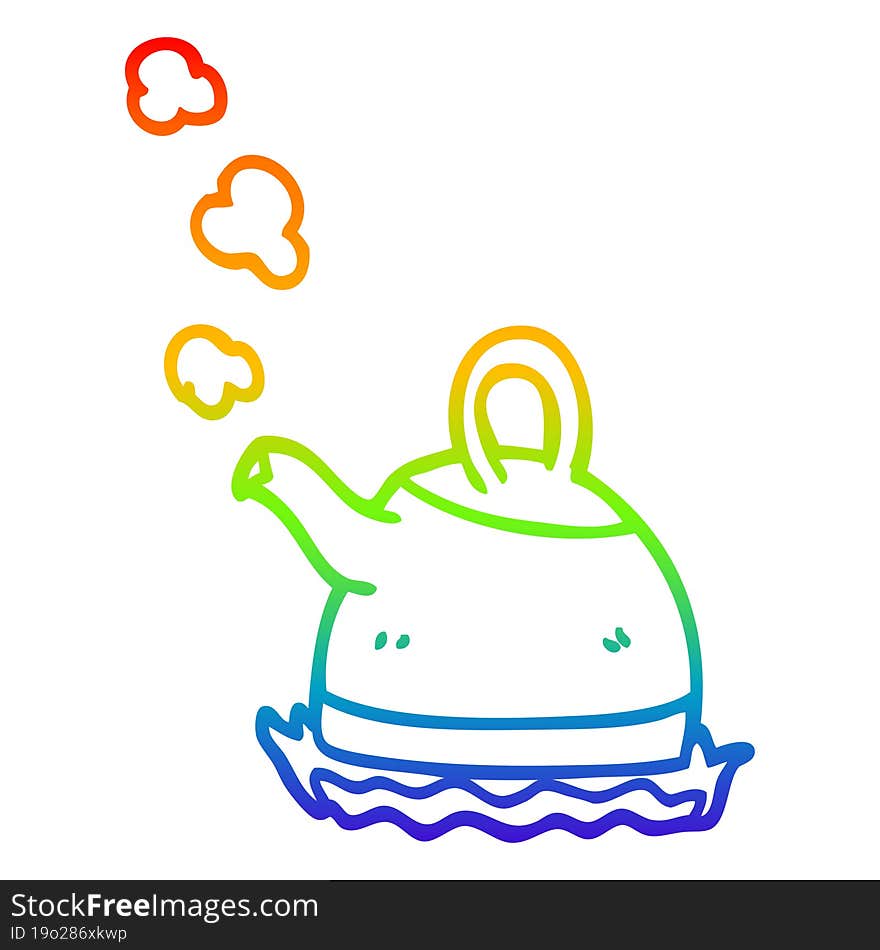 rainbow gradient line drawing cartoon kettle on stove