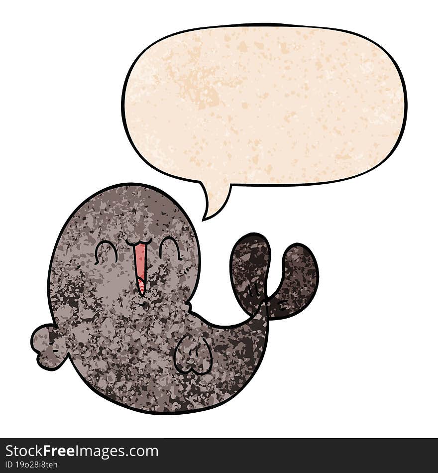 Cute Cartoon Whale And Speech Bubble In Retro Texture Style