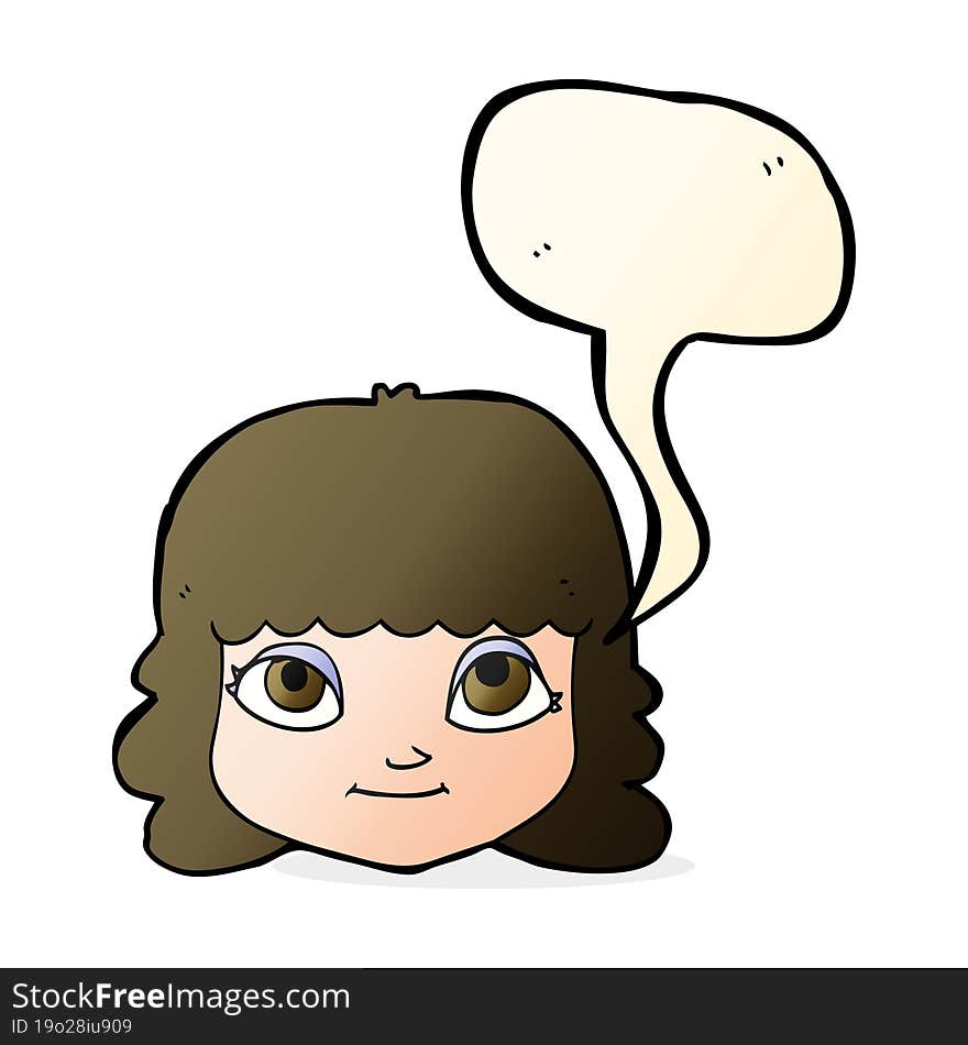 cartoon happy female face with speech bubble