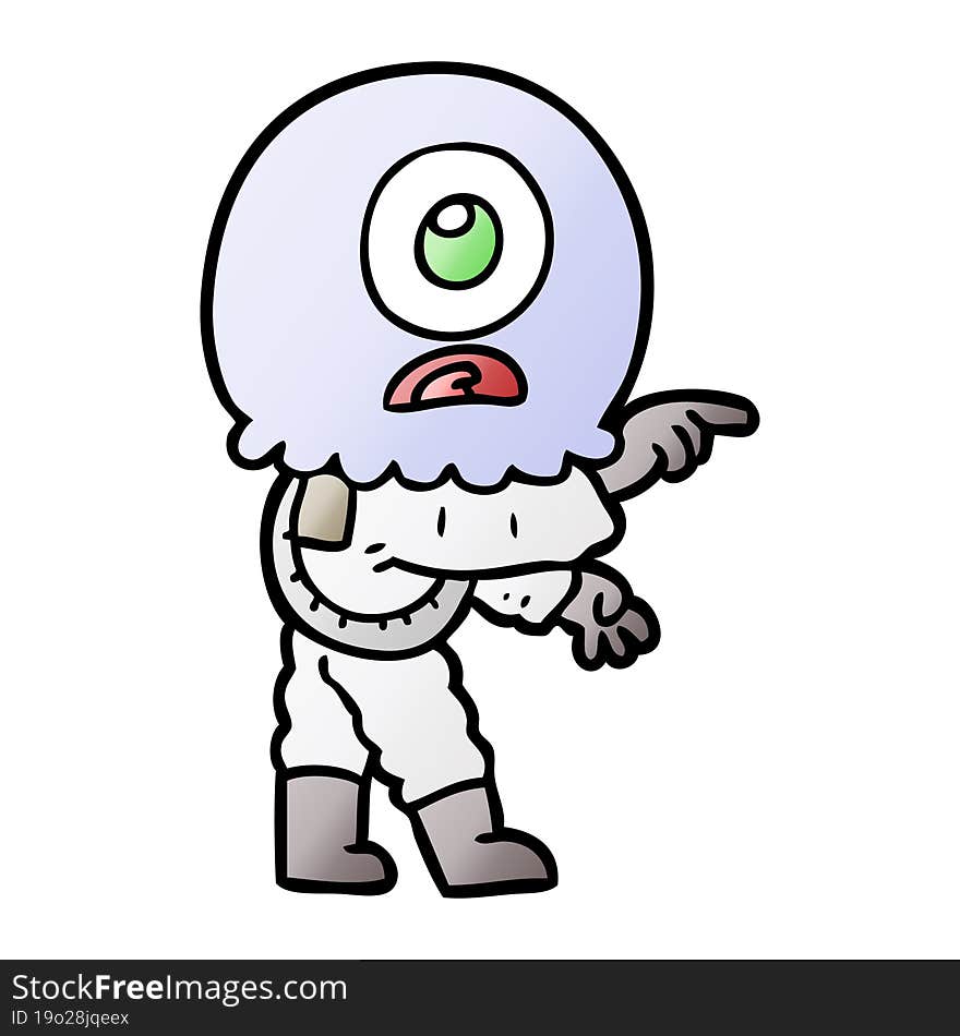 cartoon cyclops alien spaceman pointing. cartoon cyclops alien spaceman pointing