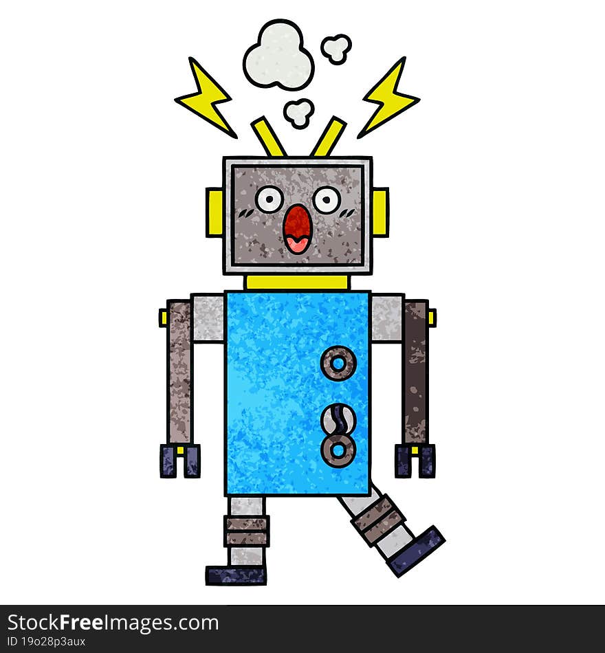 retro grunge texture cartoon malfunctioning robot