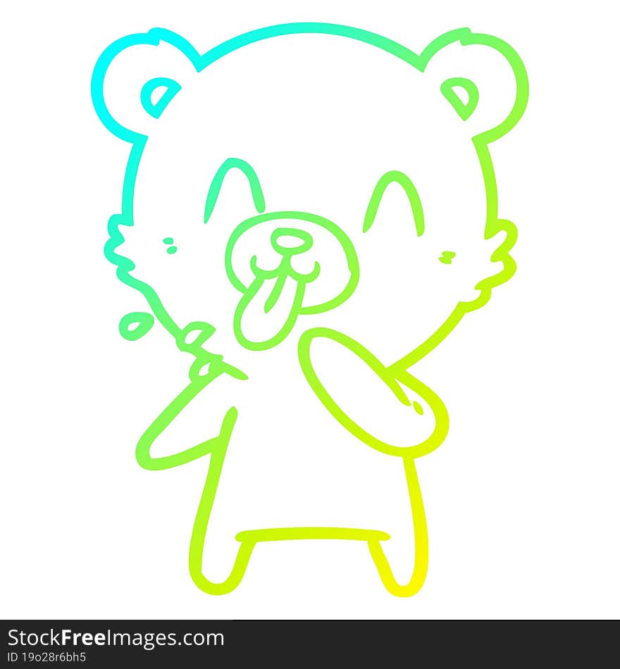 cold gradient line drawing of a rude cartoon polar bear sticking out tongue