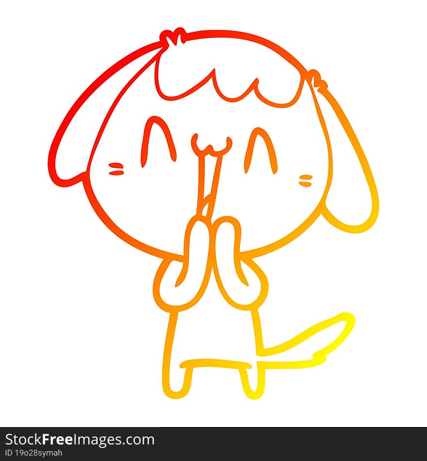 Warm Gradient Line Drawing Cute Cartoon Dog