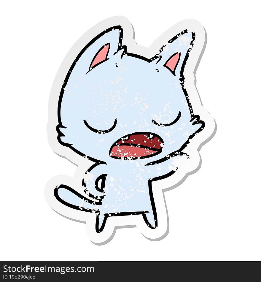 distressed sticker of a talking cat cartoon