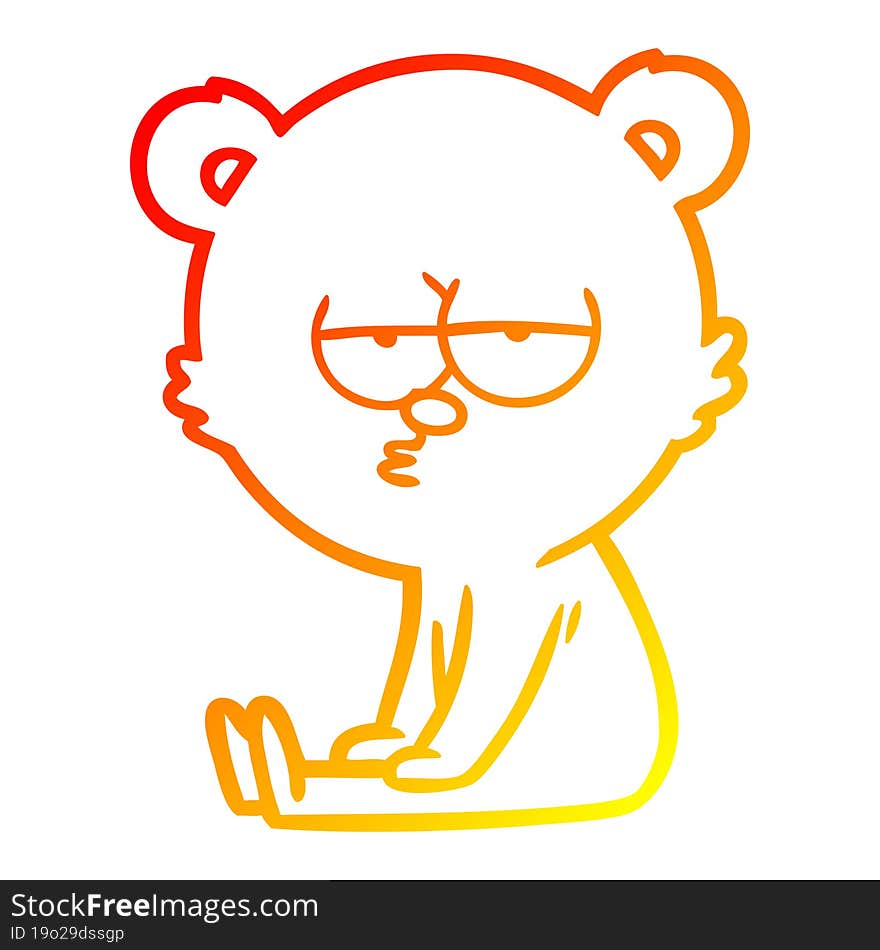 Warm Gradient Line Drawing Bored Polar Bear Cartoon Sitting