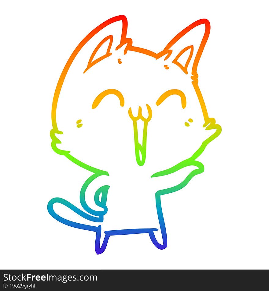 rainbow gradient line drawing of a happy cartoon cat