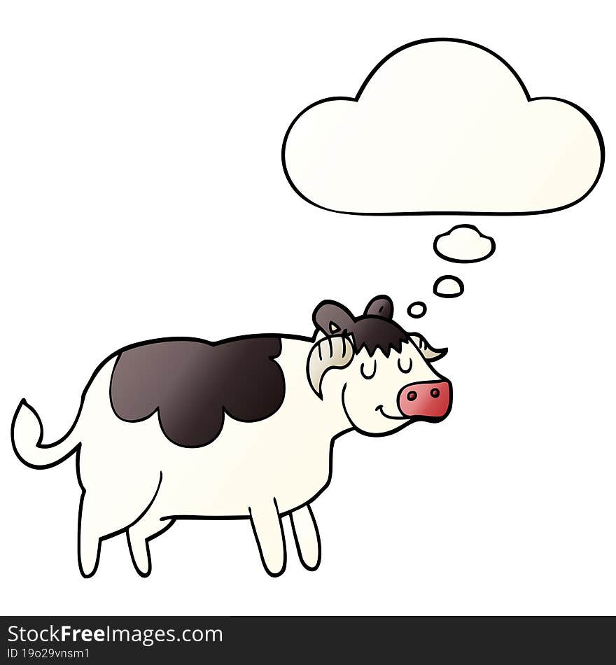 cartoon cow with thought bubble in smooth gradient style