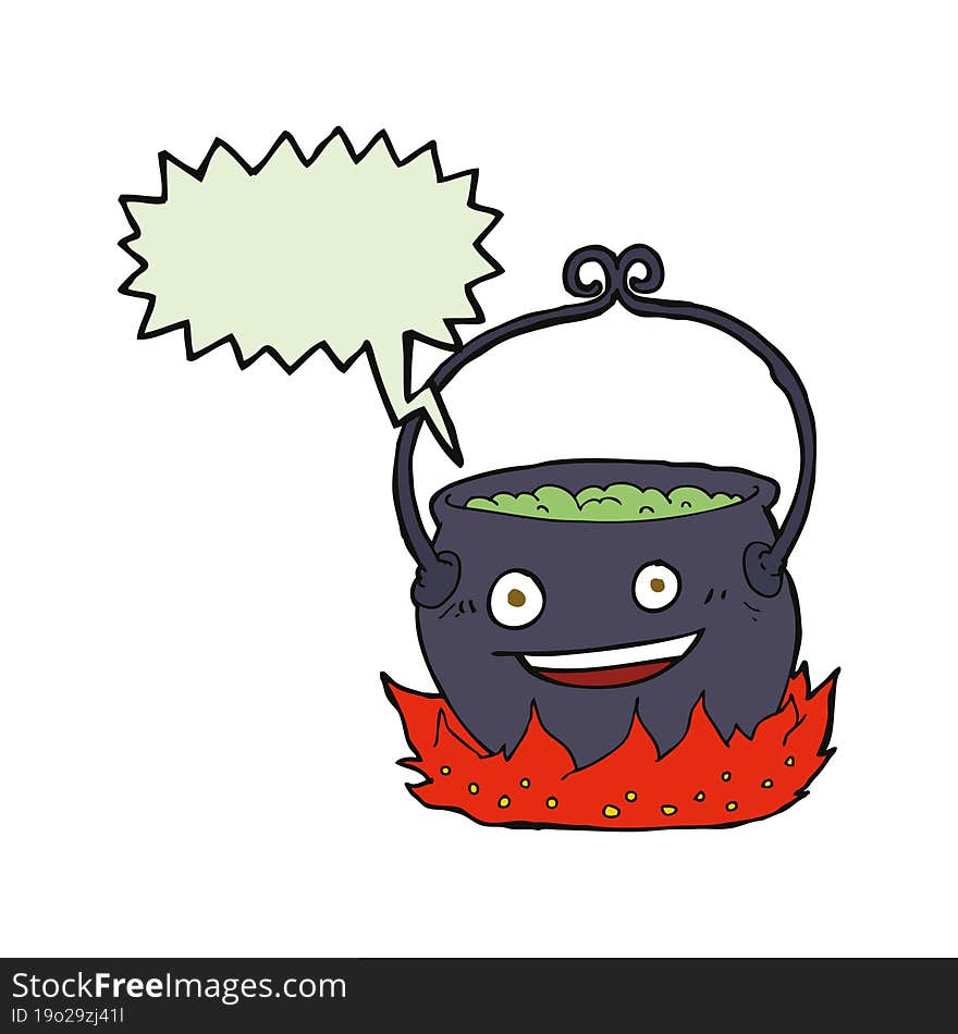 cartoon witch s cauldron with speech bubble