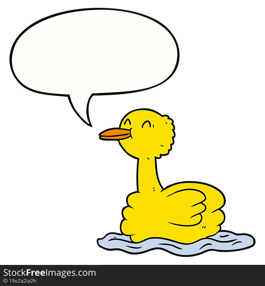 cartoon swimming duck with speech bubble. cartoon swimming duck with speech bubble