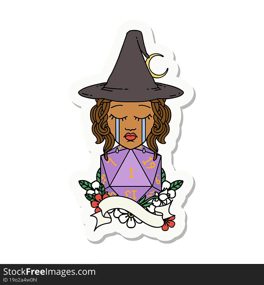 Human Witch With Natural One D20 Roll Sticker