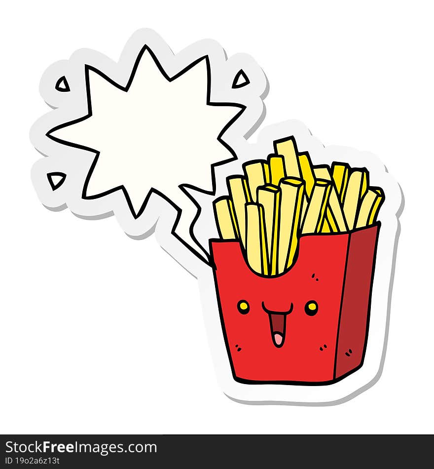 cute cartoon box of fries with speech bubble sticker