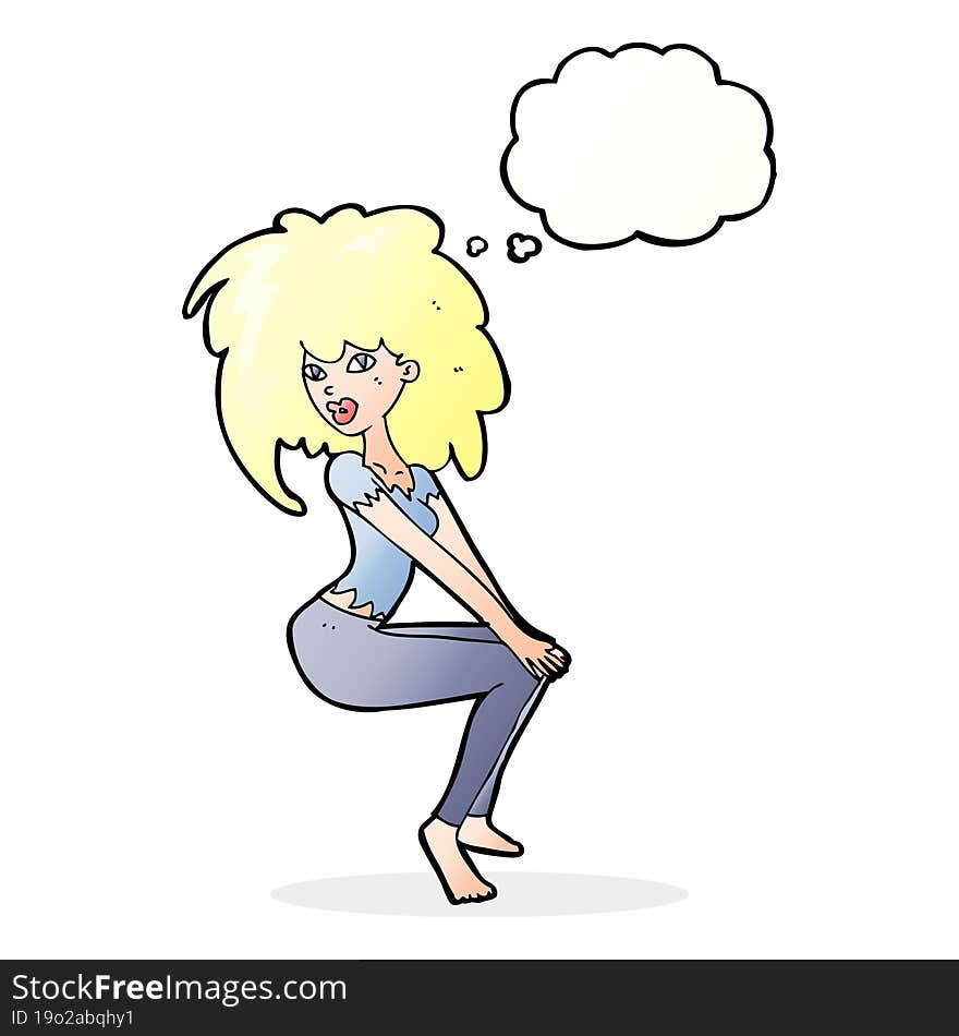 cartoon woman with big hair with thought bubble