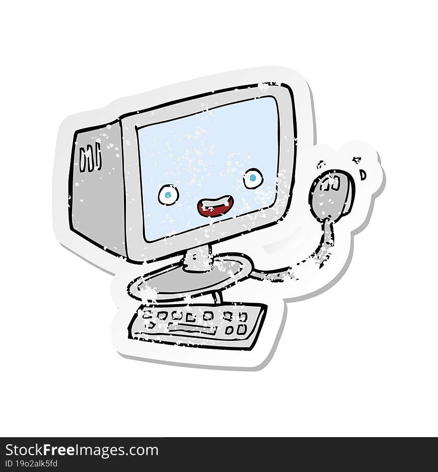 retro distressed sticker of a cartoon computer