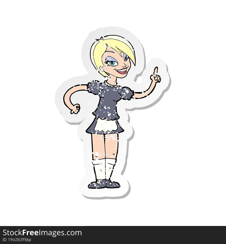 retro distressed sticker of a cartoon waitress taking order