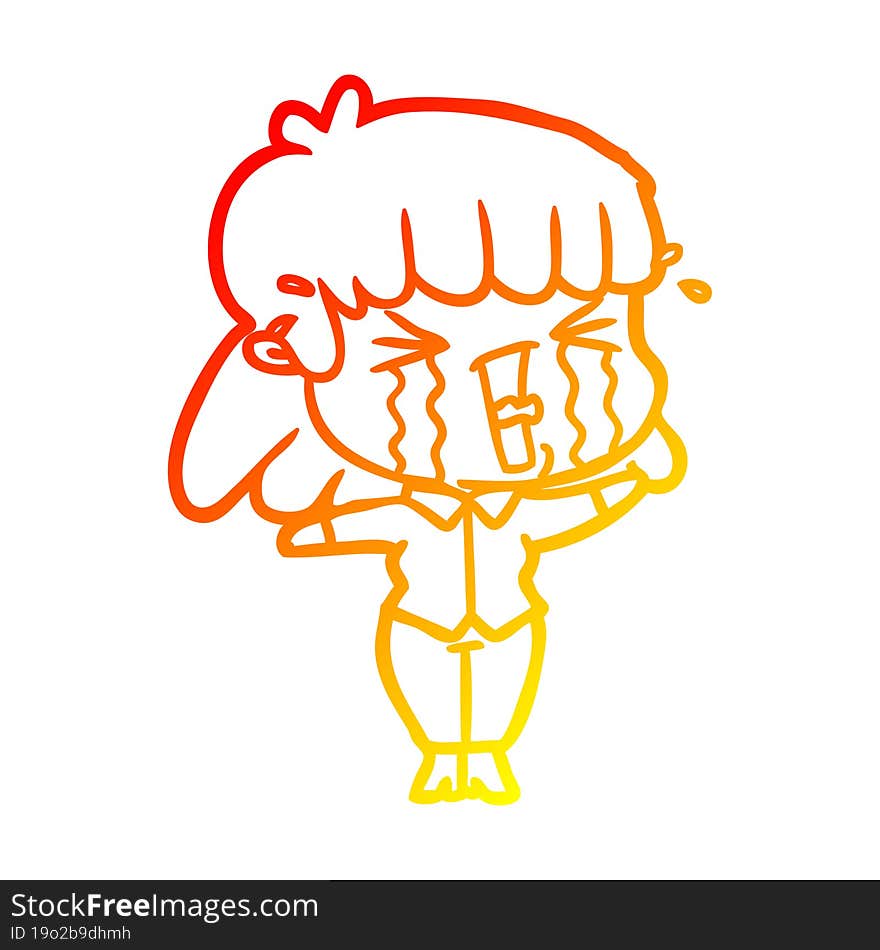 warm gradient line drawing cartoon woman in tears