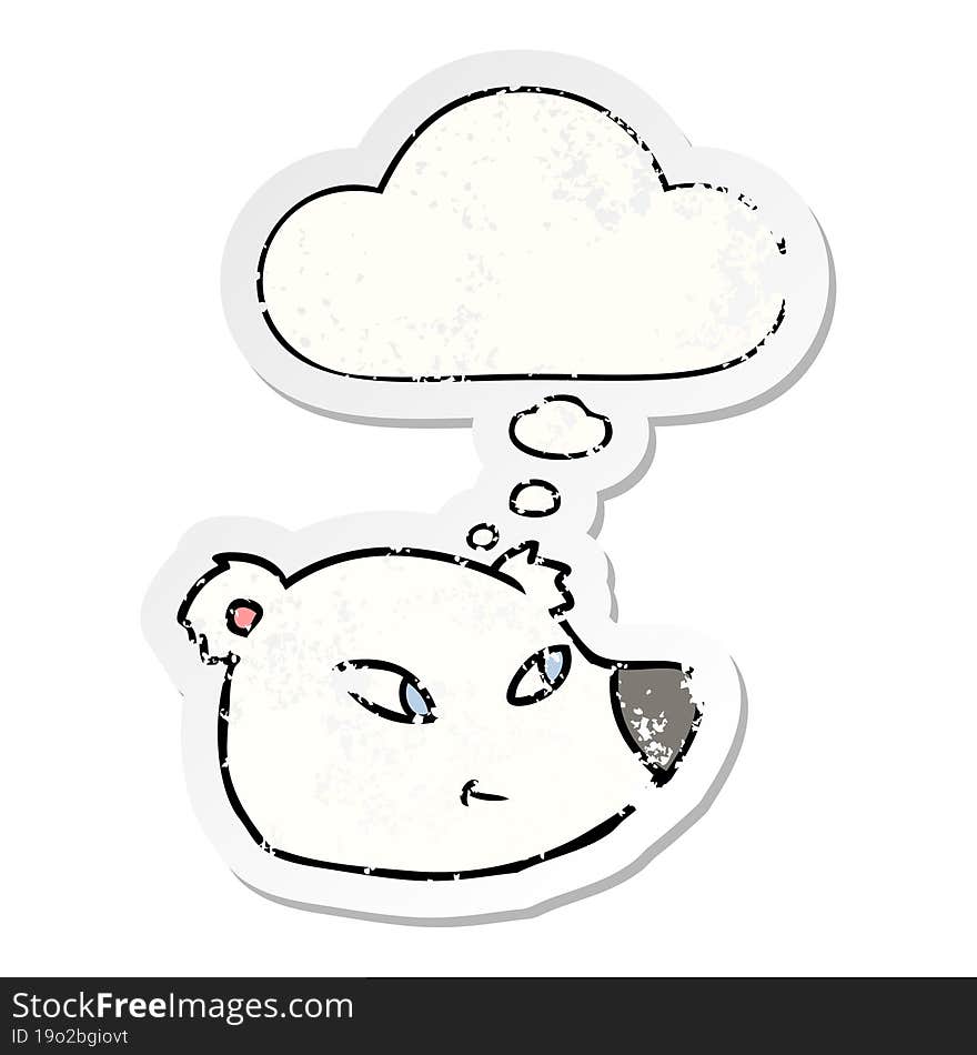 Cartoon Polar Bear Face And Thought Bubble As A Distressed Worn Sticker