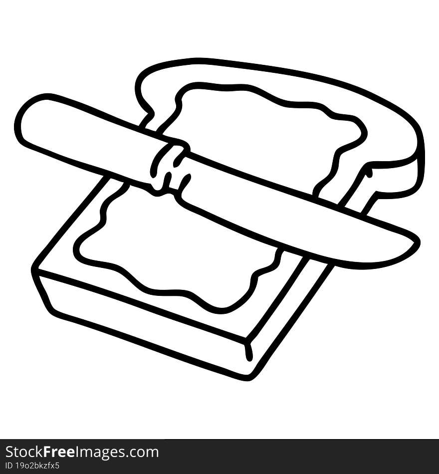 line doodle of a buttered slice of toast