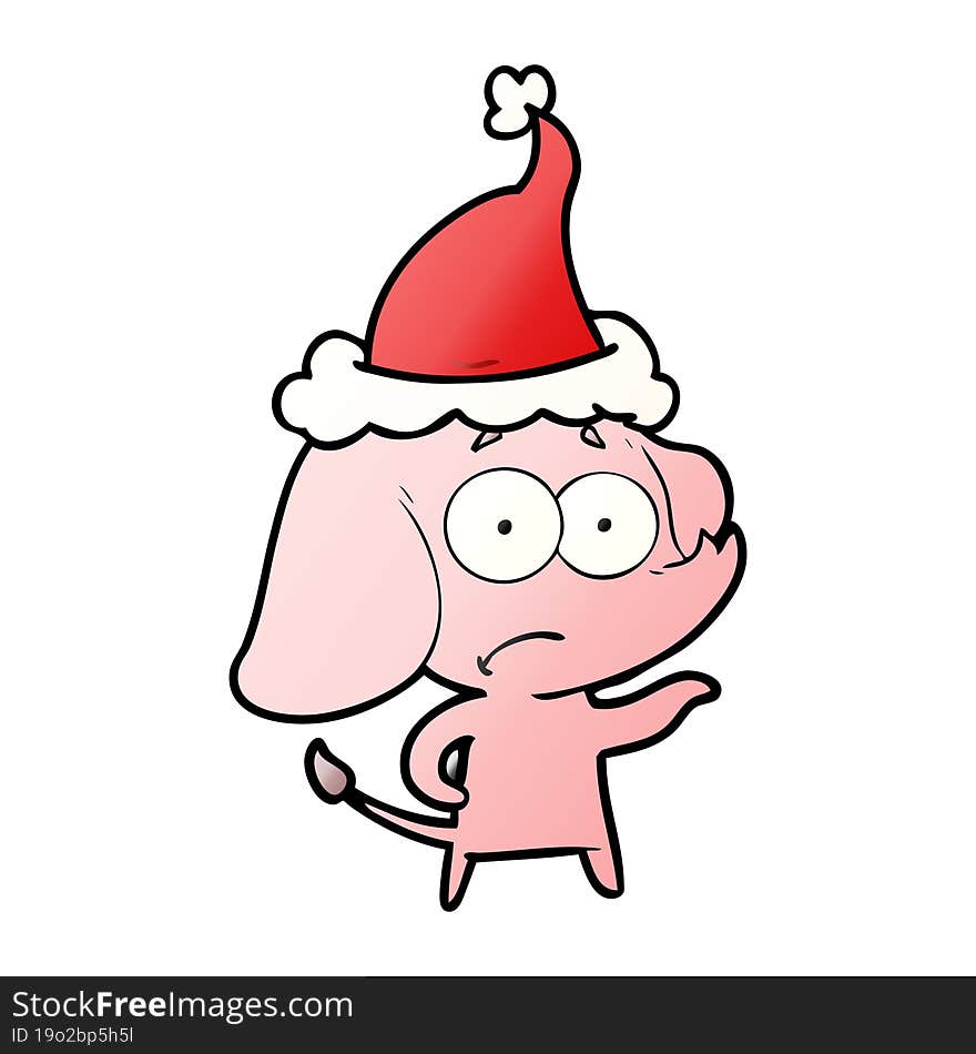 gradient cartoon of a unsure elephant wearing santa hat