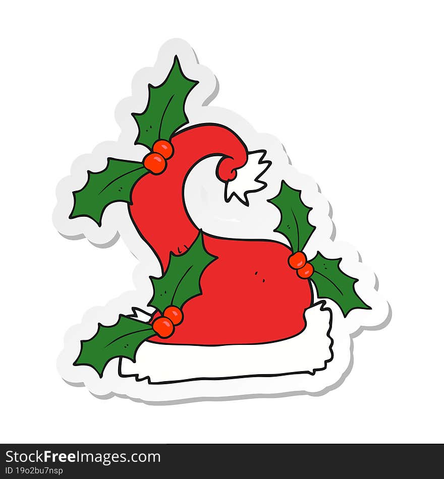 Sticker Of A Cartoon Christmas Holly Hat