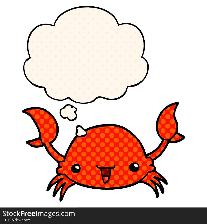 cartoon crab and thought bubble in comic book style