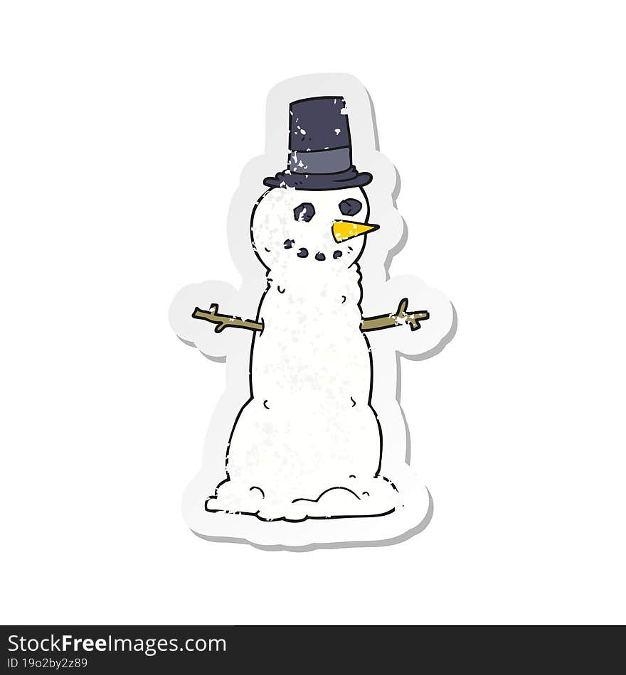 retro distressed sticker of a cartoon snowman in top hat