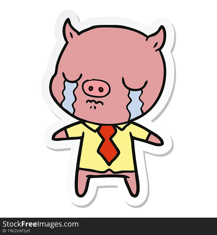 Sticker Of A Cartoon Pig Crying Wearing Shirt And Tie