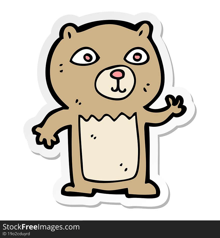 Sticker Of A Cartoon Waving Teddy Bear