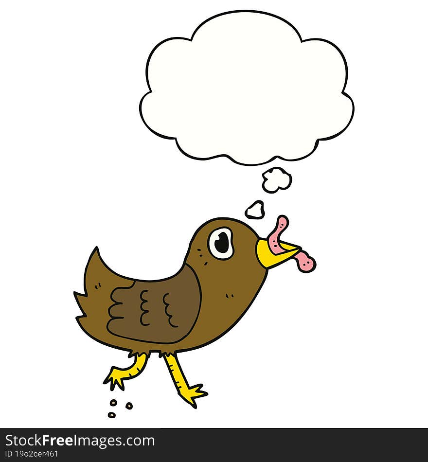 cartoon bird with worm with thought bubble. cartoon bird with worm with thought bubble