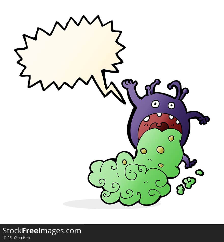 cartoon gross monster being sick with speech bubble