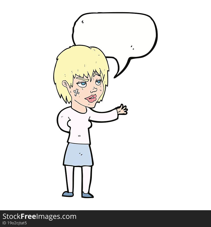 Cartoon Woman With Sticking Plaster On Face With Speech Bubble