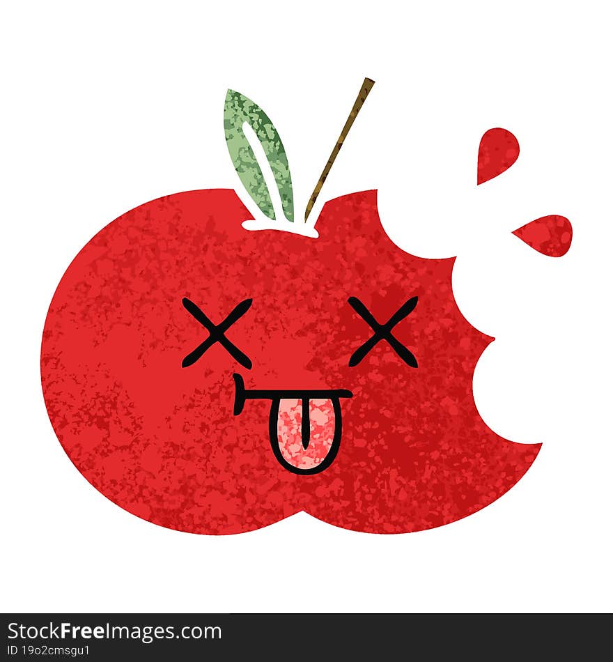 retro illustration style cartoon red apple