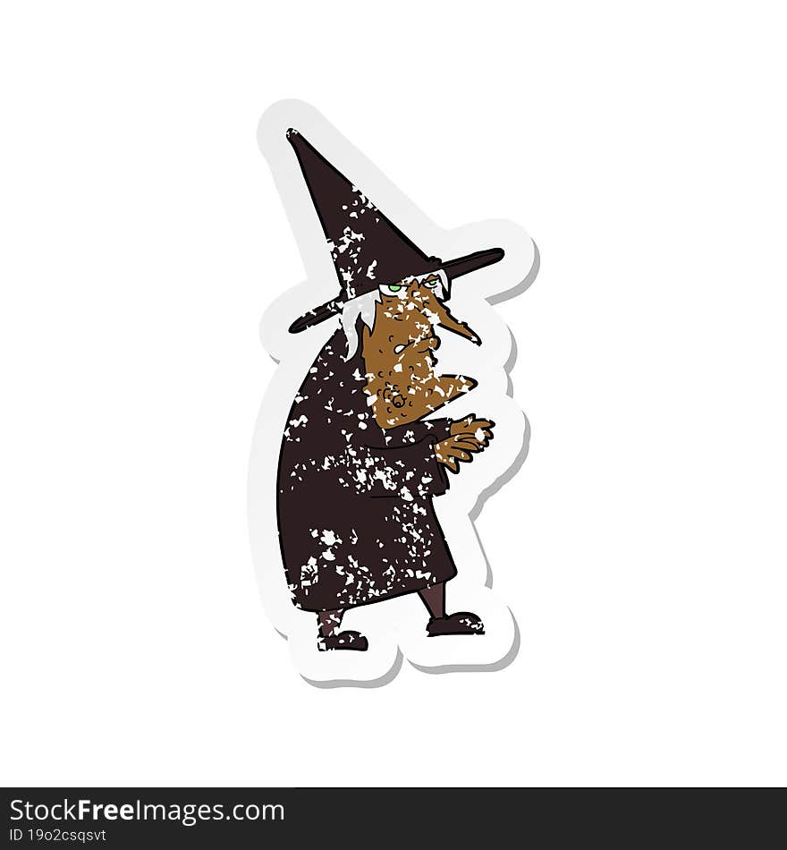 retro distressed sticker of a cartoon ugly old witch