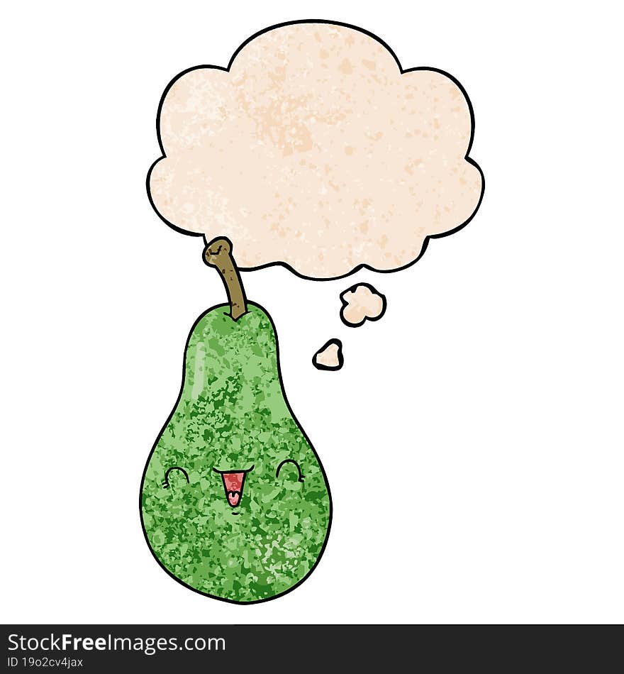 cartoon pear and thought bubble in grunge texture pattern style