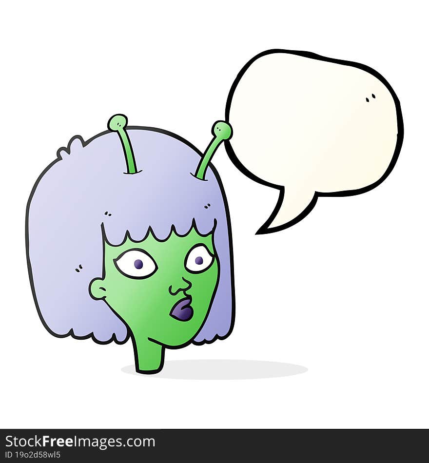 freehand drawn speech bubble cartoon female alien