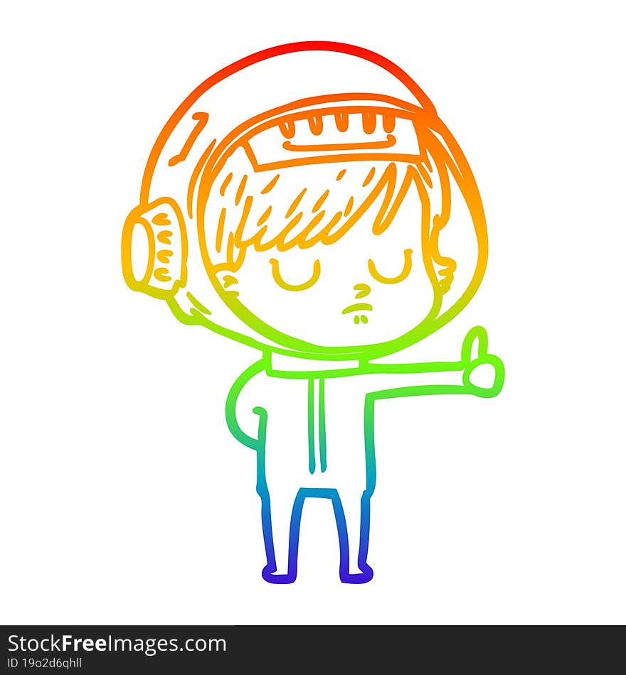 rainbow gradient line drawing of a cartoon astronaut woman