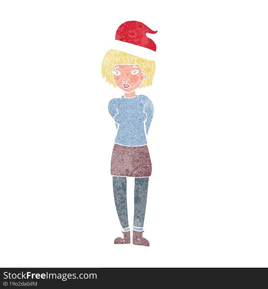 Cartoon Woman Wearing Christmas Hat