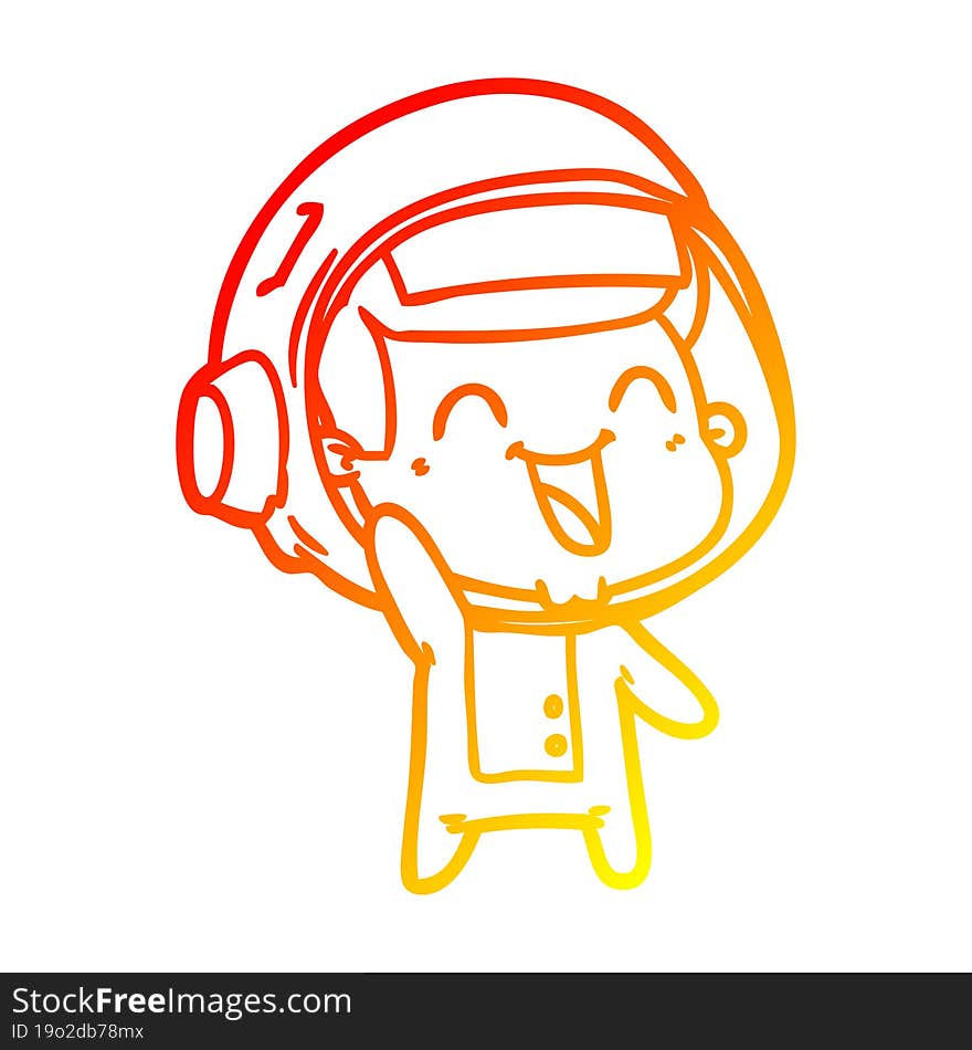 warm gradient line drawing of a happy cartoon astronaut