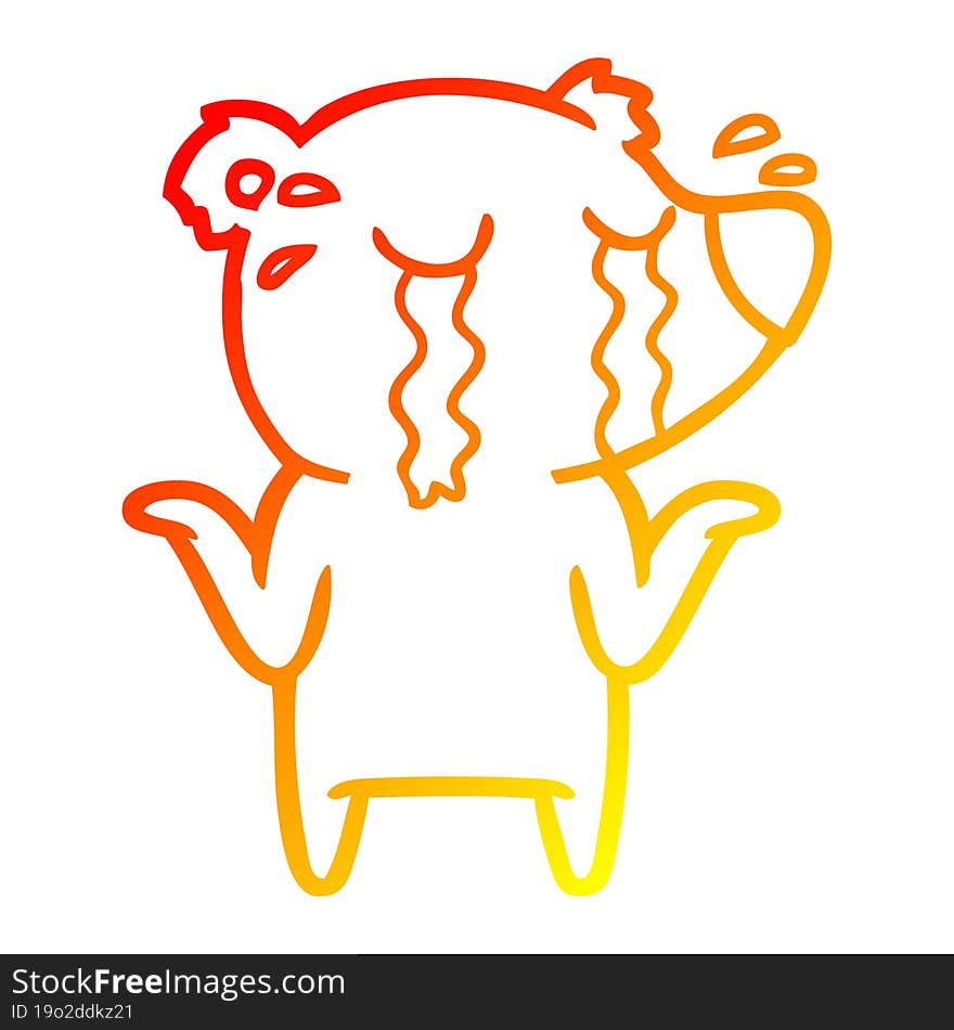 warm gradient line drawing cartoon crying bear