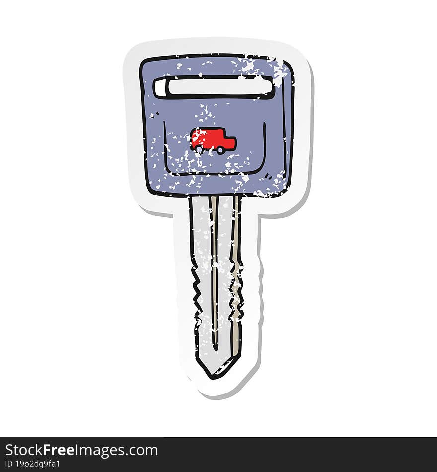 Retro Distressed Sticker Of A Cartoon Car Key