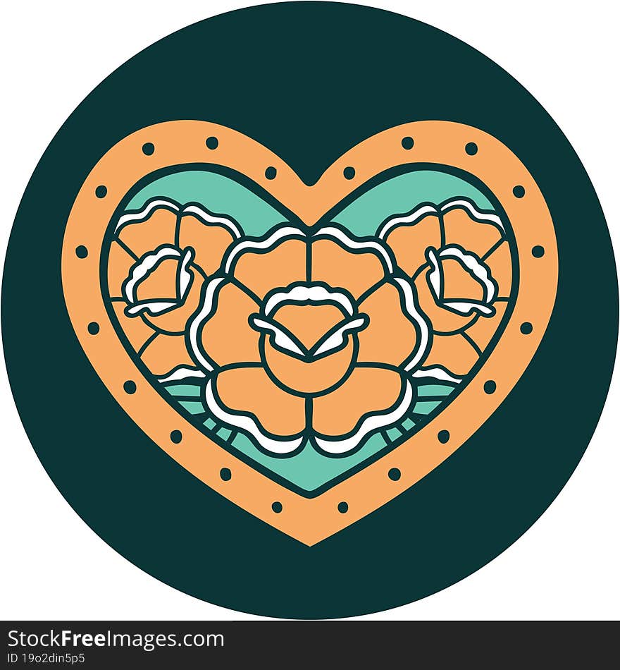 Tattoo Style Icon Of A Heart And Flowers