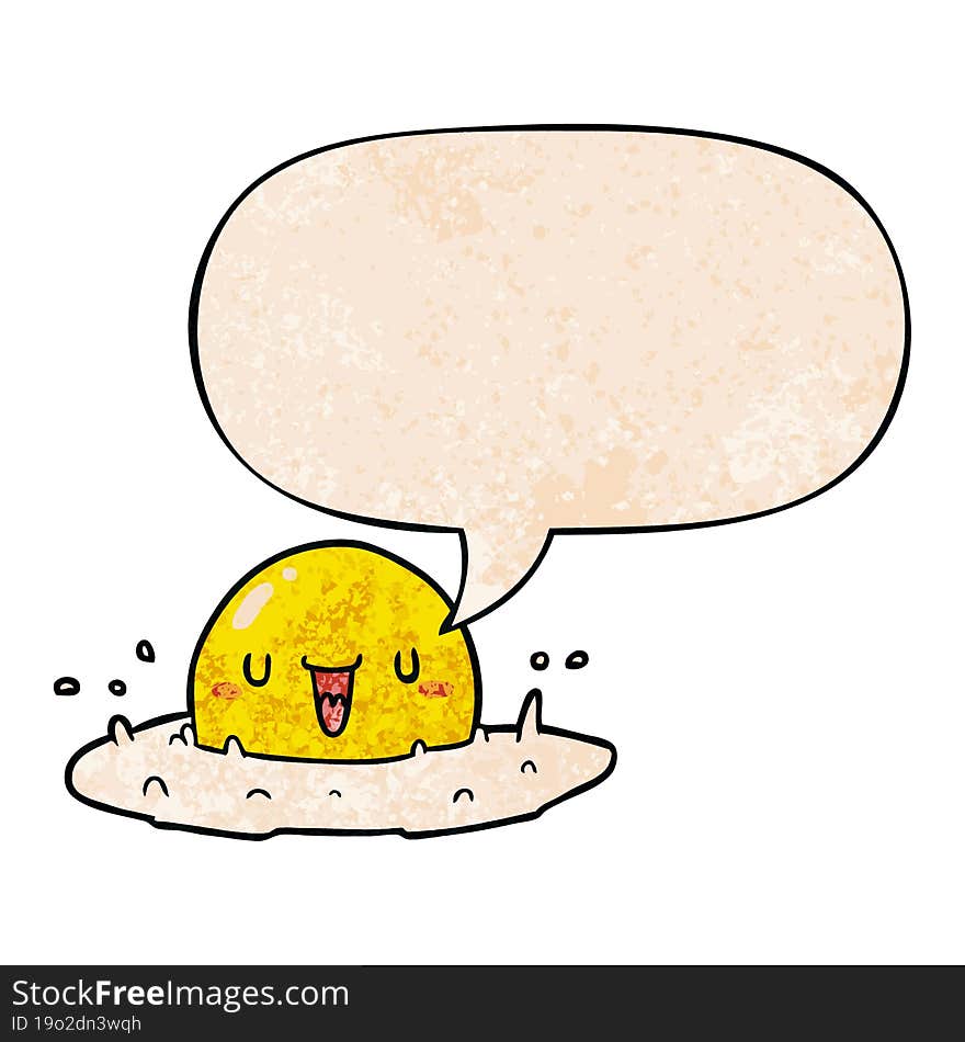 cartoon happy egg and speech bubble in retro texture style