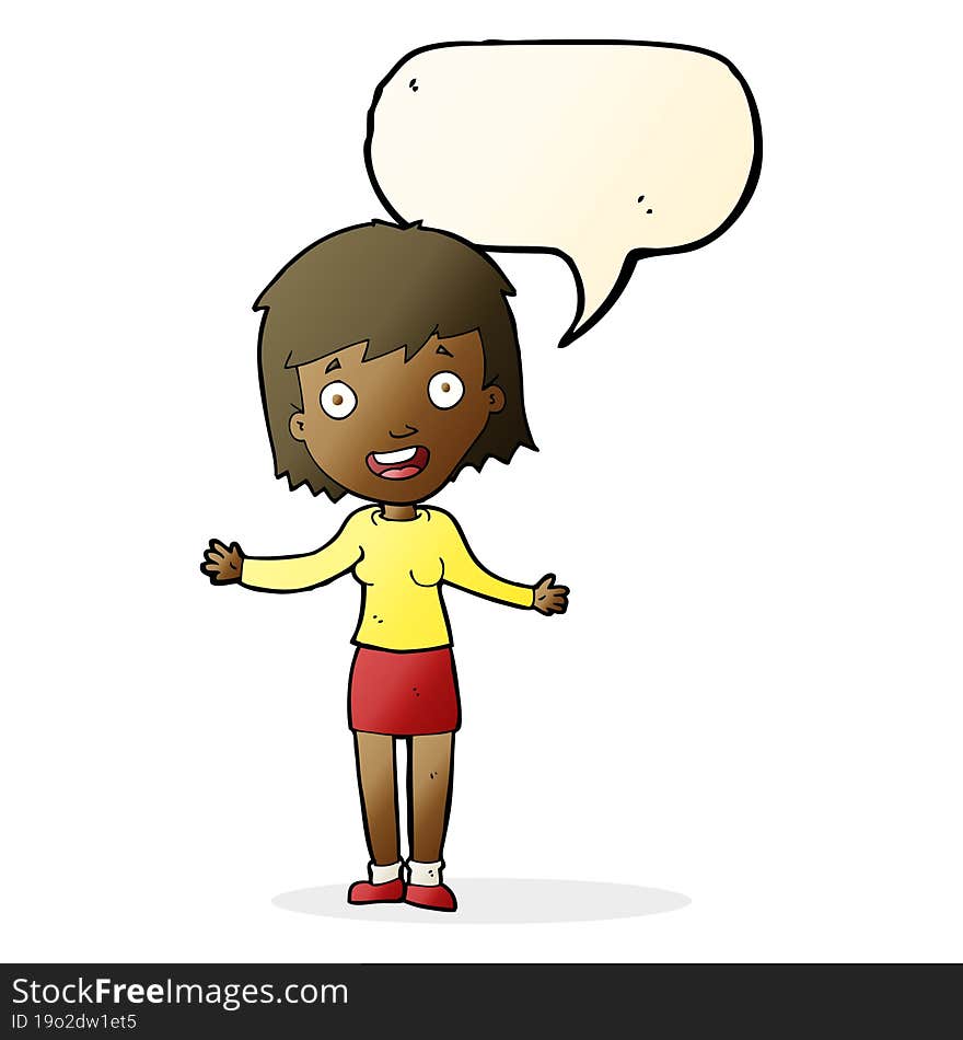 cartoon excited woman with speech bubble