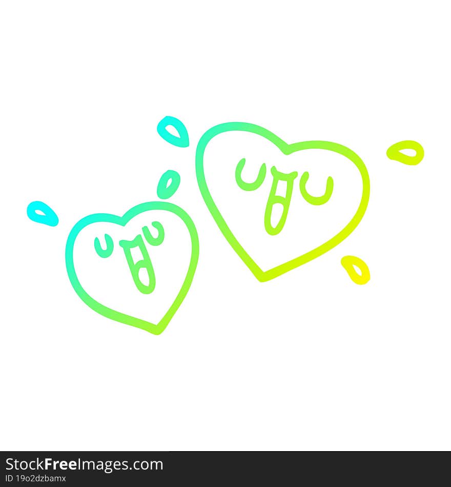 cold gradient line drawing happy cartoon hearts