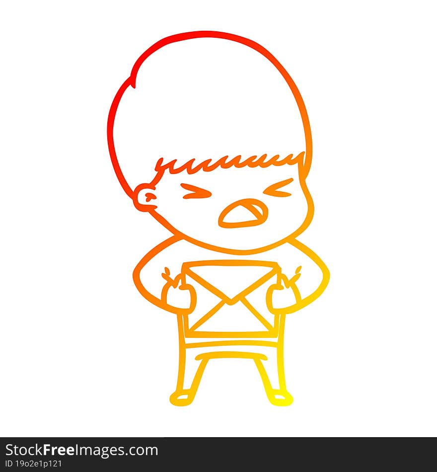 Warm Gradient Line Drawing Cartoon Stressed Man