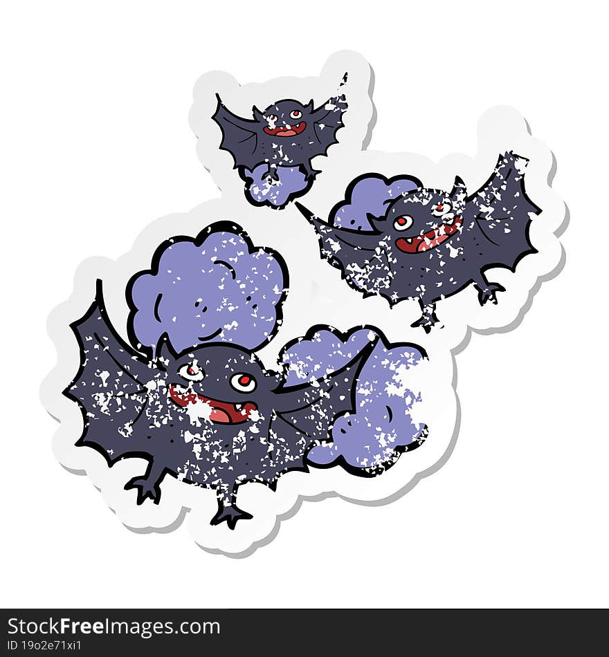 retro distressed sticker of a cartoon vampire bats