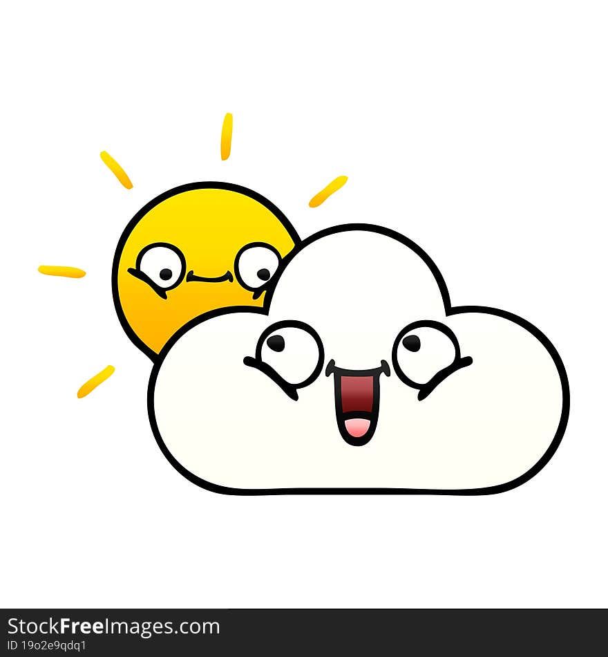 gradient shaded cartoon of a sunshine and cloud