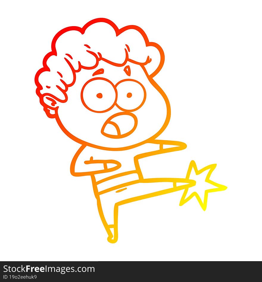 warm gradient line drawing cartoon man gasping in surprise