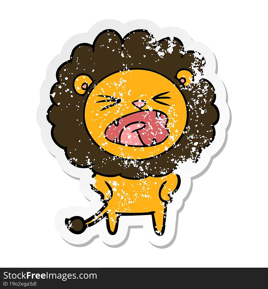 distressed sticker of a cartoon lion