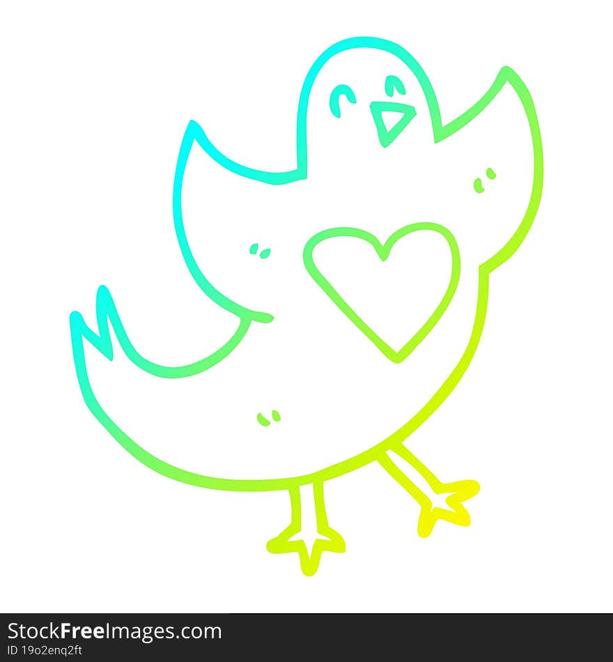 cold gradient line drawing of a cartoon bird with love heart